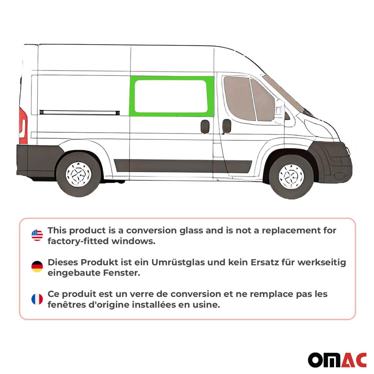RAM Promaster Glass Set - Front Side Fixed Right - Omac - Primer Glue + Cargo Van Galaxy - 2014